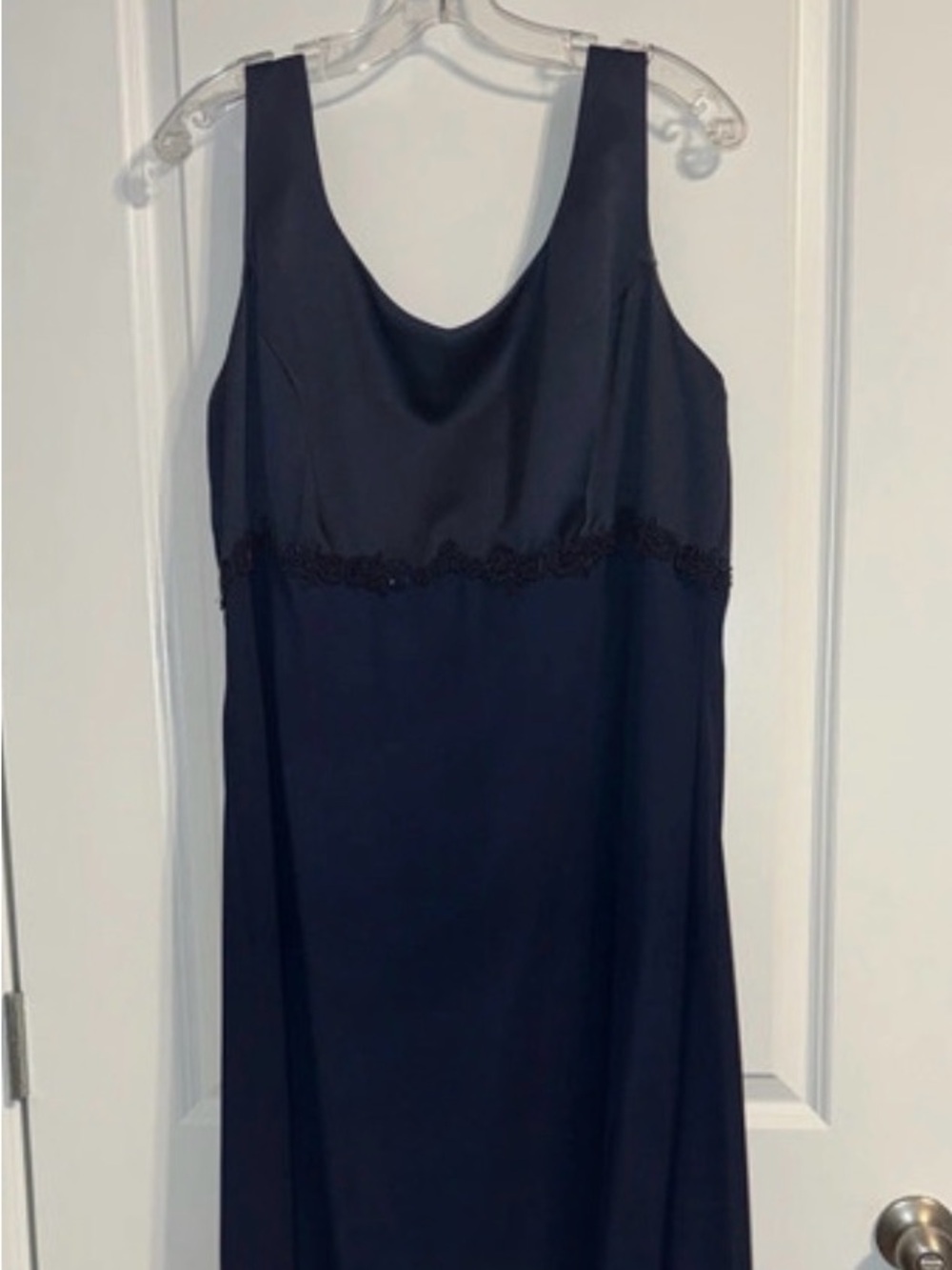 Michaelangelo Dark Navy Strapless Maxi Dress with Lace Accent